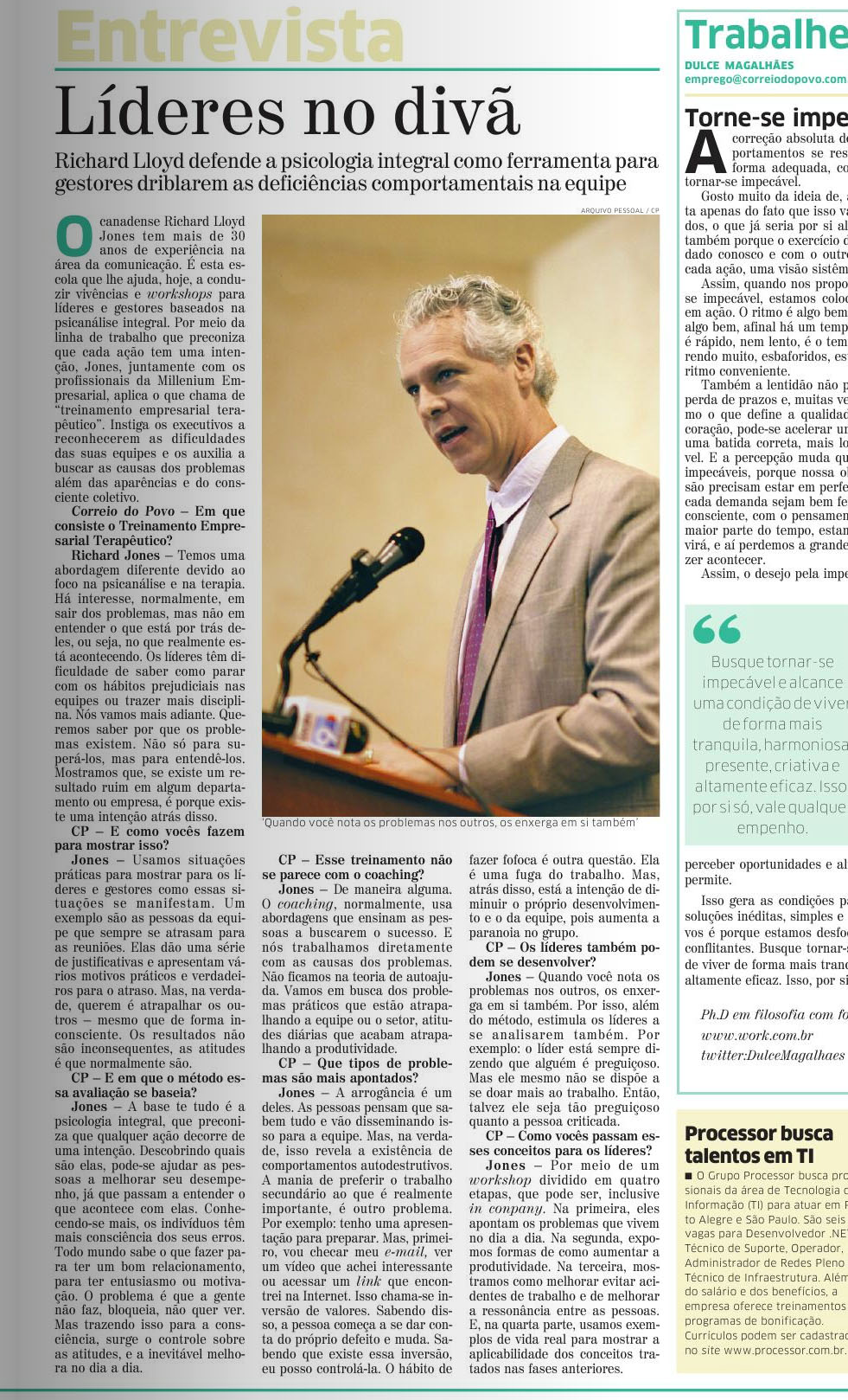 imagem do jornal correio do povo, entrevista com Richard Jones